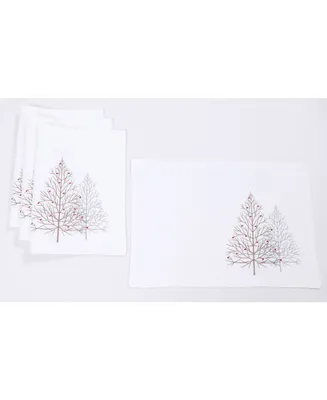 Manor Luxe Festive Trees Embroidered Christmas Placemats 14" x 20", Set of 4