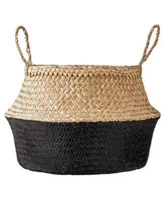 Handwoven Seagrass Basket Storage with Handles, Natural and Black