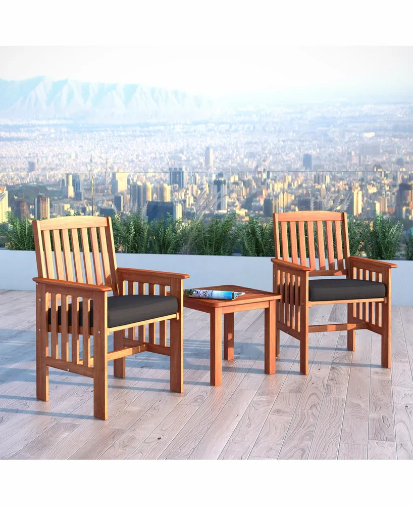 Corliving Distribution Miramar 3 Piece Hardwood Outdoor Chair and Side Table Set