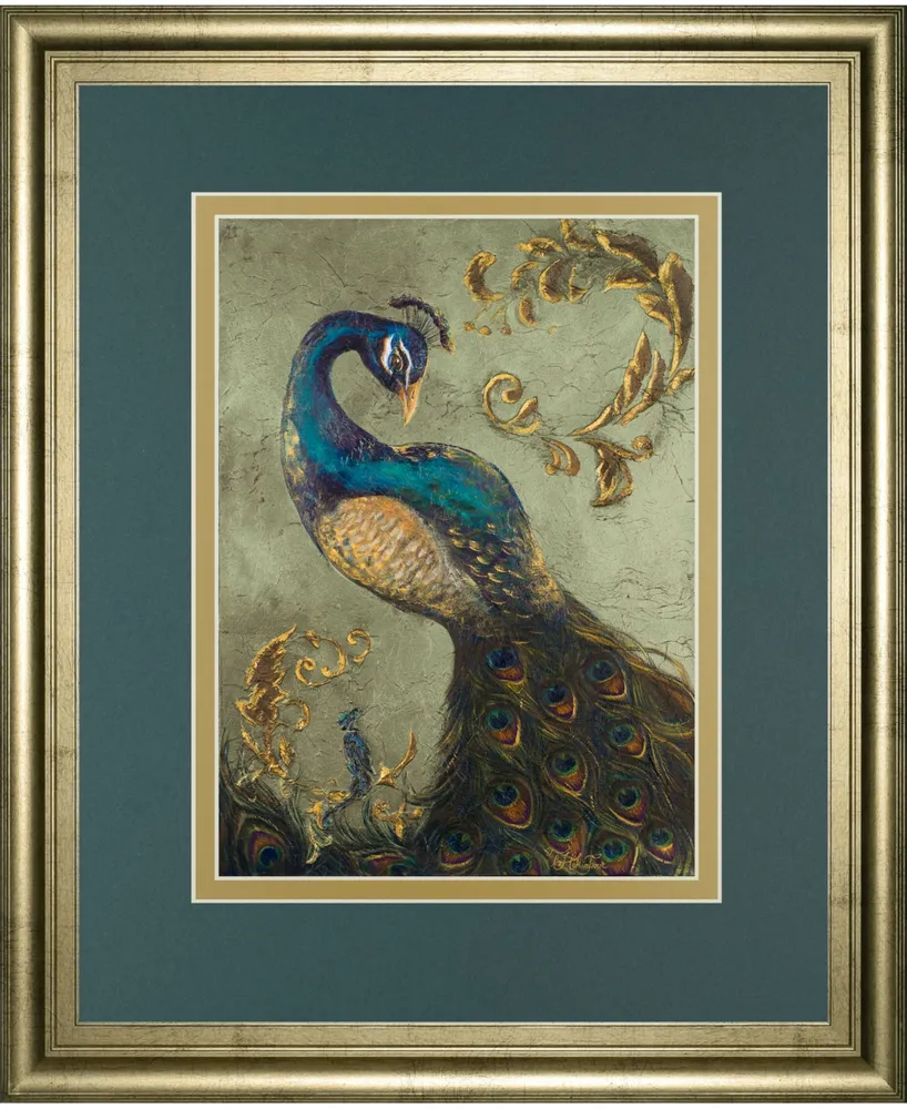 Classy Art Peacock on Sage Il by Tiffany Hakimipour Framed Print Wall Art - 34" x 40"