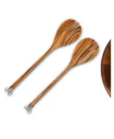 Vagabond House Bee Hive Shaped Wood Salad Bowl and Salad Server Set with Pewter Bee Accent