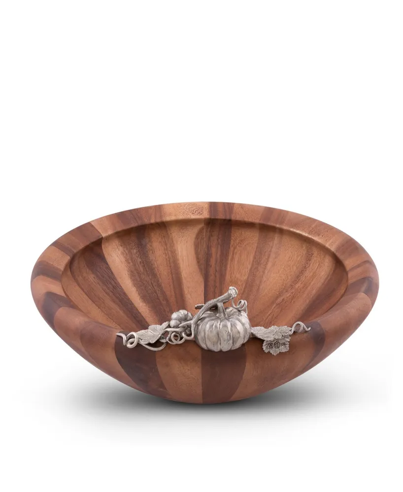 Vagabond House Acacia Wood "Harvest" Serving, Salad, Fruit Bowl with Solid Pewter Accents