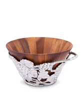 Arthur Court Designs Acacia Wood Salad Bowl with Aluminum Grape Pattern Stand