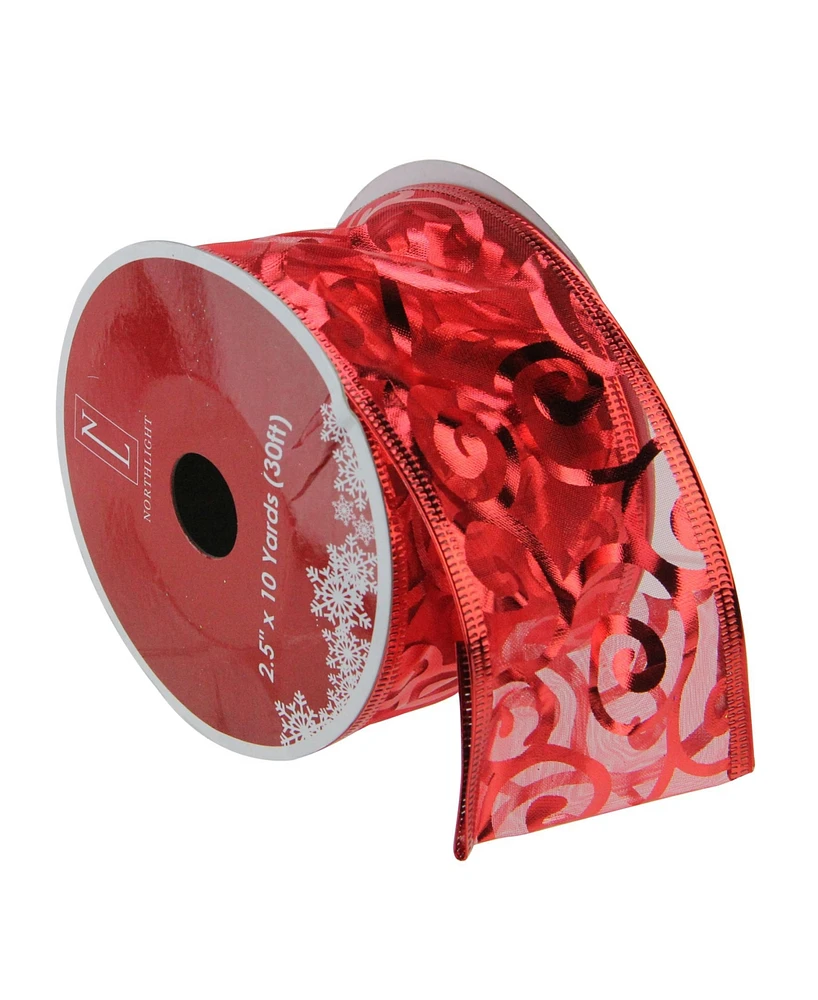 Northlight Pack of 12 Swirls of Red Wired Christmas Craft Ribbon Spools - 2.5" x 120 Yards Total