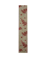 Northlight Pack of 12 Red Tree and Beige Burlap Wired Christmas Craft Ribbon Spools - 2.5" x 120 Yards Total