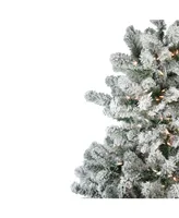 Northlight 4.5" Pre-Lit Flocked Natural Emerald Artificial Christmas Tree - Warm Clear Lights