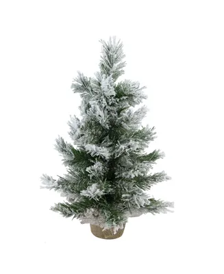 Northlight 18" Flocked Pine Artificial Christmas Tree in Burlap Base - Unlit