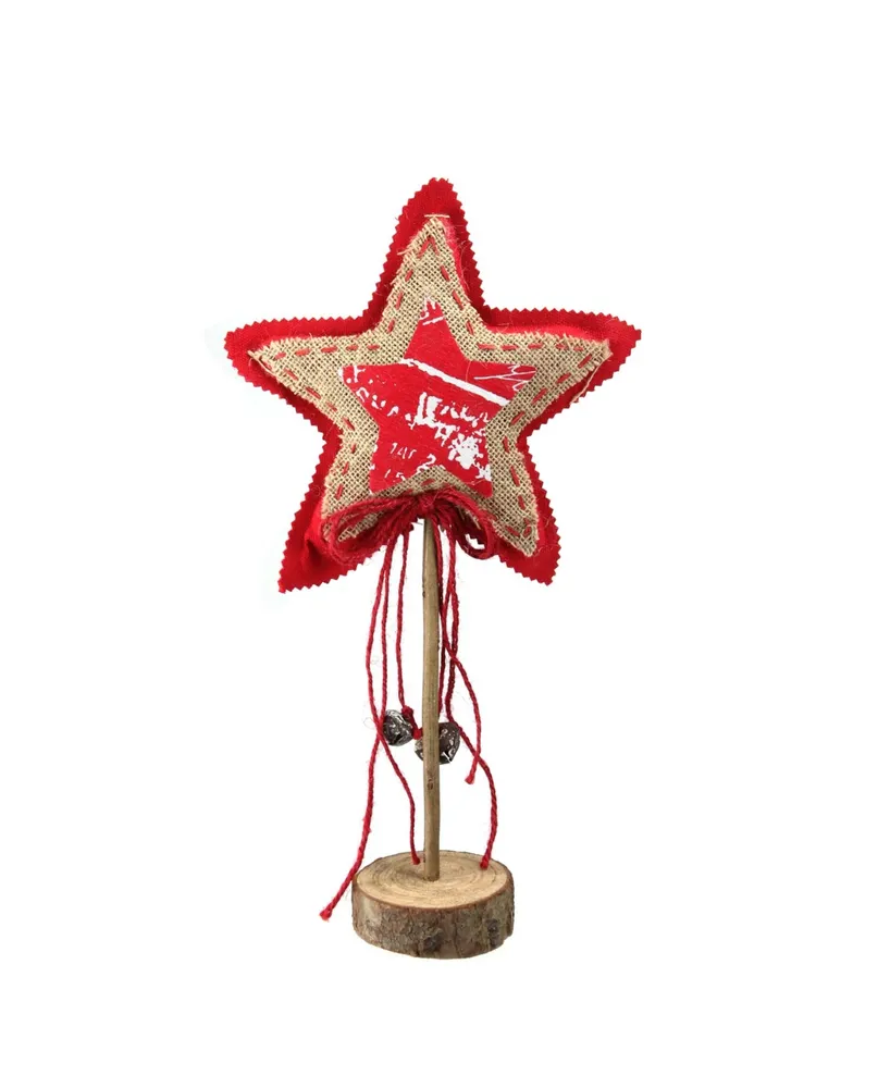 Northlight 15" Country Rustic Red and Brown Star with Bells Christmas Tabletop Decoration