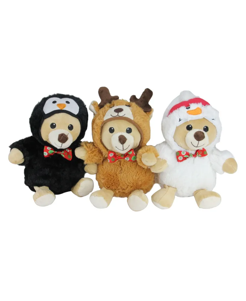 Northlight Set of 3 Plush Teddy Bear Stuffed Animal Figures in Christmas Costumes 8"