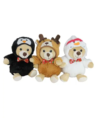 Northlight Set of 3 Plush Teddy Bear Stuffed Animal Figures in Christmas Costumes 8"