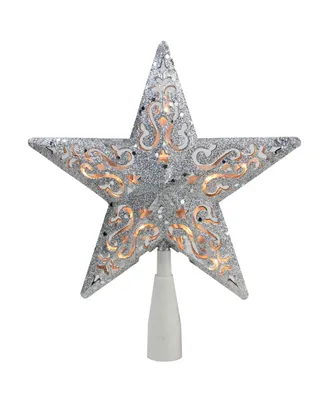Northlight 8.5" Silver Glitter Star Cut-Out Design Christmas Tree Topper - Clear Lights