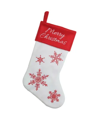 Northlight 15.25" Red and White "Merry Christmas" Snowflake Embroidered Christmas Stocking