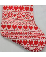 Northlight Heart and Snowflake Knit Christmas Stocking with Plush Cuff