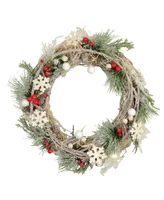 Northlight 13" Snowflakes and Berries Winter Foliage Christmas Wreath - Unlit