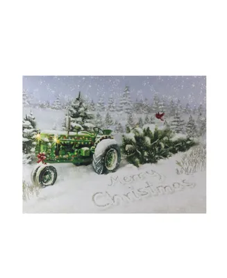 Northlight Fiber Optic and Led Lighted Merry Christmas Tractor Canvas Wall Art 12" x 15.75"