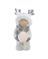 Northlight 15.75" Smiling Child in White Snow Suit Holding Led Lighted Snowball Christmas