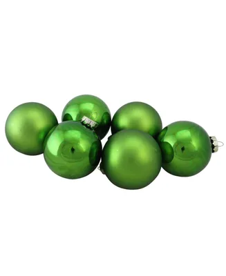 Northlight 6-Piece Shiny and Matte Kiwi Green Glass Ball Christmas Ornament Set 3.25" 80mm