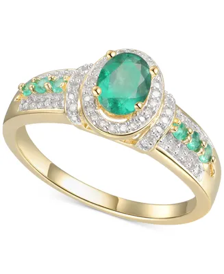 Emerald (5/8 ct. t.w.) & Diamond (5/8 ct. t.w.) Statement Ring in 14k Gold Over Sterling Silver