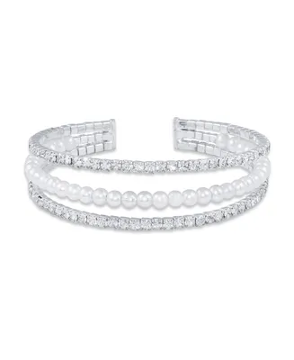 Macy's 3 Row Crystals with Imitation Pearl Coil Cuff Bracelet