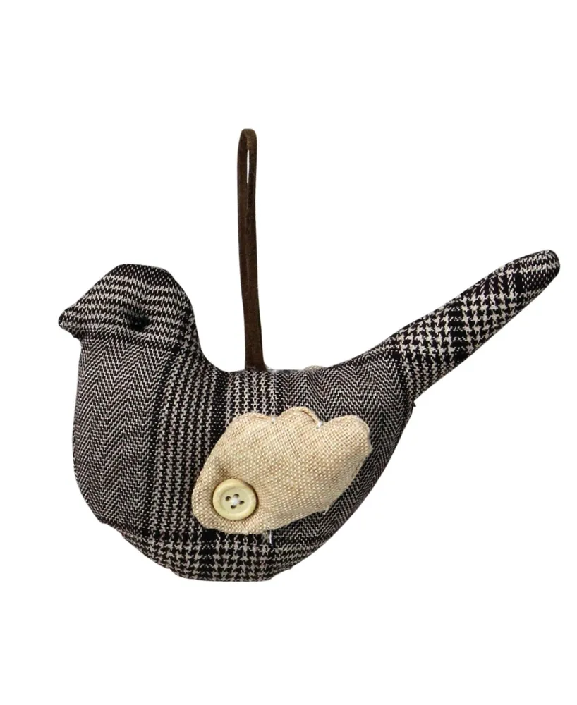 Northlight 6" Brown Plaid Fabric Bird with Light Brown Wings Christmas Ornament