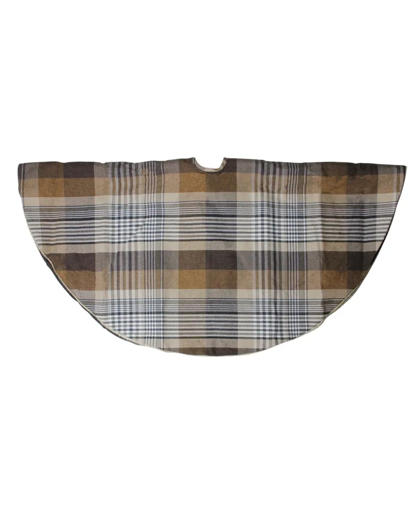 Northlight 48" Brown Plaid Rustic Woodland Christmas Tree Skirt with Gold Trim