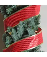 Northlight Shiny Red Diagonal Striped Gold Wired Christmas Craft Ribbon 2.5" x 10 Yards