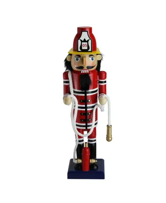 Northlight 14" Red Wooden Fireman with Hose Christmas Nutcracker