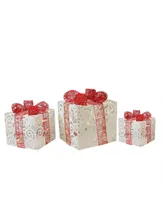 Northlight Set of 3 Lighted Sparkling White Swirl Glitter Gift Boxes Christmas Yard Art Decorations