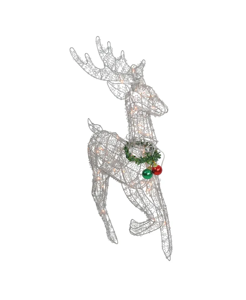 Northlight 25" Lighted Silver Wire Prancing Reindeer Christmas Outdoor Decoration