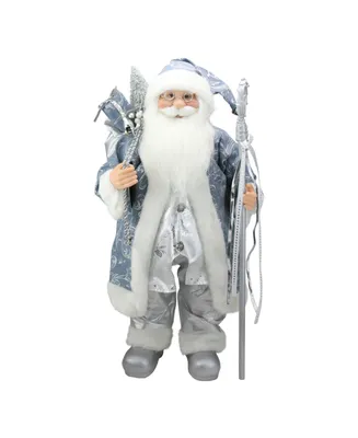 Northlight 25" Ice Palace Standing Santa Claus in Blue and Silver Holding A Staff Christmas Figure