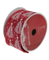 Northlight Pack of 12 Cranberry Red and White Trees Burlap Wired Christmas Craft Ribbon Spools - 2.5" x 120 Yards Total