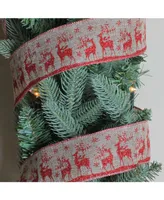 Northlight Pack of 12 Wandering Red Reindeer Brown Burlap Wired Christmas Craft Ribbon Spools - 2.5" x 120 Yards Total