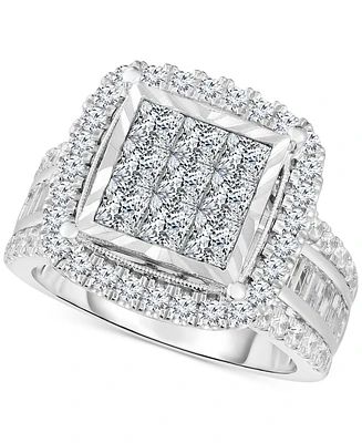 TruMiracle Diamond Halo Cluster Engagement Ring (3 ct. t.w.) in 10k White Gold