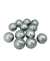 Northlight 12ct Pewter Gray Shatterproof Shiny Christmas Ball Ornaments 4" 100mm