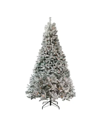 Northlight 7.5' Pre-Lit Heavily Flocked Medium Pine Artificial Christmas Tree - Clear Lights