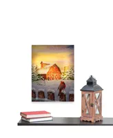 Northlight Led Back Lit Snowy Sunset Barn Scene Christmas Wall Art 15.75"