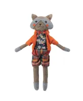 Northlight 17" Brown and Orange Sitting Boy Herringbone Design Fox Plush