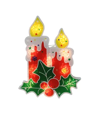 Northlight 12" Lighted Holographic Holly and Berry Candle Christmas Window Silhouette Decoration