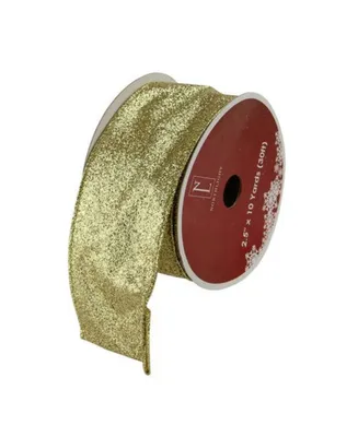 Northlight Sparkling Gold Lines Wired Christmas Craft Ribbon 2.5" x 10 Yards