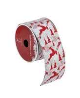 Northlight Silver and Red Flying Reindeer Wired Christmas Craft Ribbon 2.5" x 10 Yards
