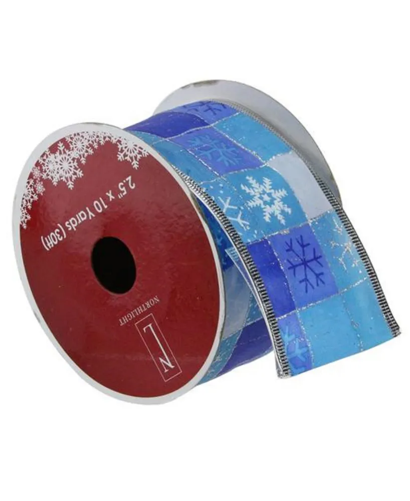 Northlight Squares of Blue Snowflake Wired Christmas Craft Ribbon 2.5" x 10 Yards