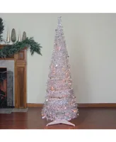 Northlight 6' Pre-Lit Silver Tinsel Pop-Up Artificial Christmas Tree - Clear Lights