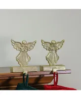 Northlight Set of 2 Gold Angel Glittered Christmas Stocking Holders 6.5"