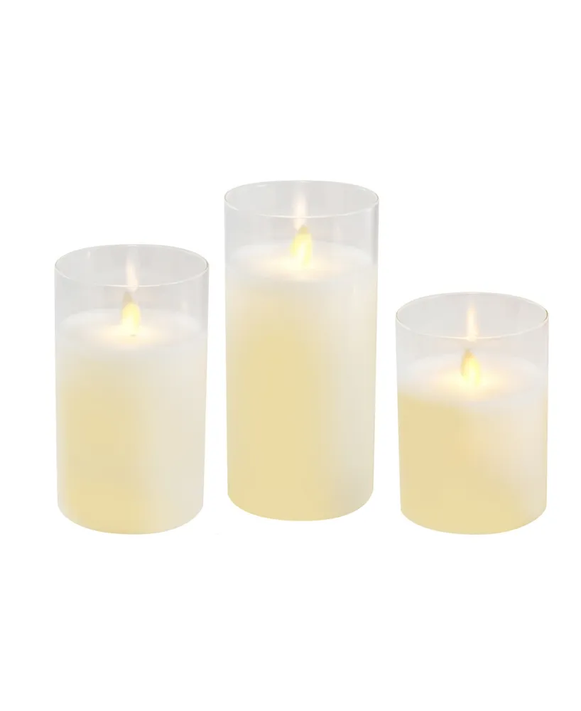 Lumabase Battery Operated Realistic Flame Led Wax Candles in Glass Holders, Set of 3