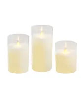 Lumabase Battery Operated Realistic Flame Led Wax Candles in Glass Holders, Set of 3