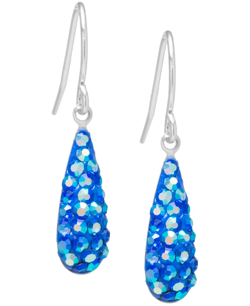 Blue Crystal Pave Elongated Teardrop Earrings Sterling Silver
