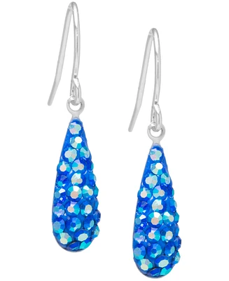 Blue Crystal Pave Elongated Teardrop Earrings Sterling Silver