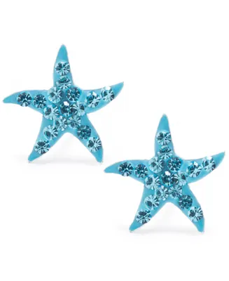 Light Aqua Pave Crystal Starfish Stud Earrings set in Sterling Silver