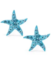 Light Aqua Pave Crystal Starfish Stud Earrings set in Sterling Silver