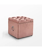 Inspired Home Ella Upholstered 1pc Storage Cube Ottoman With Nailhead Trim